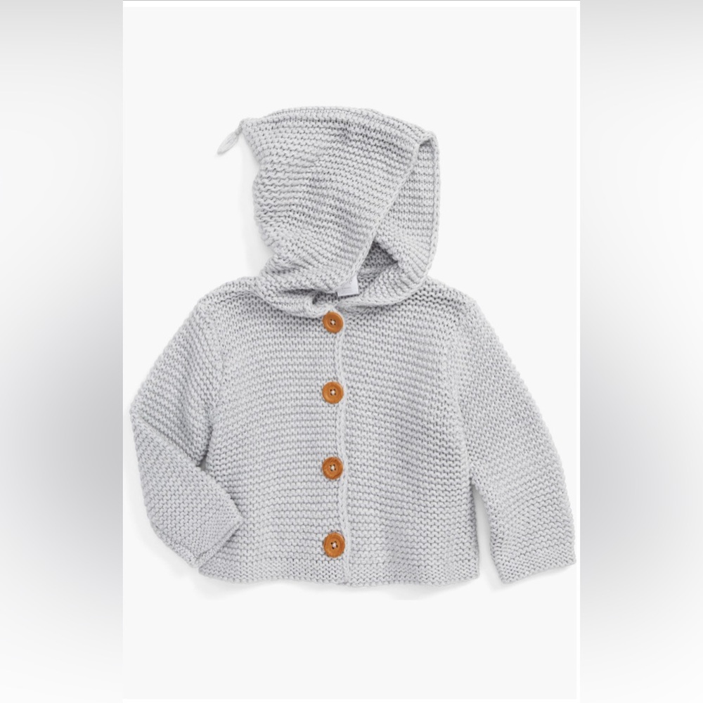 Nordstrom organic cotton hooded cardigan. Gray ash heather color. Size 18 months